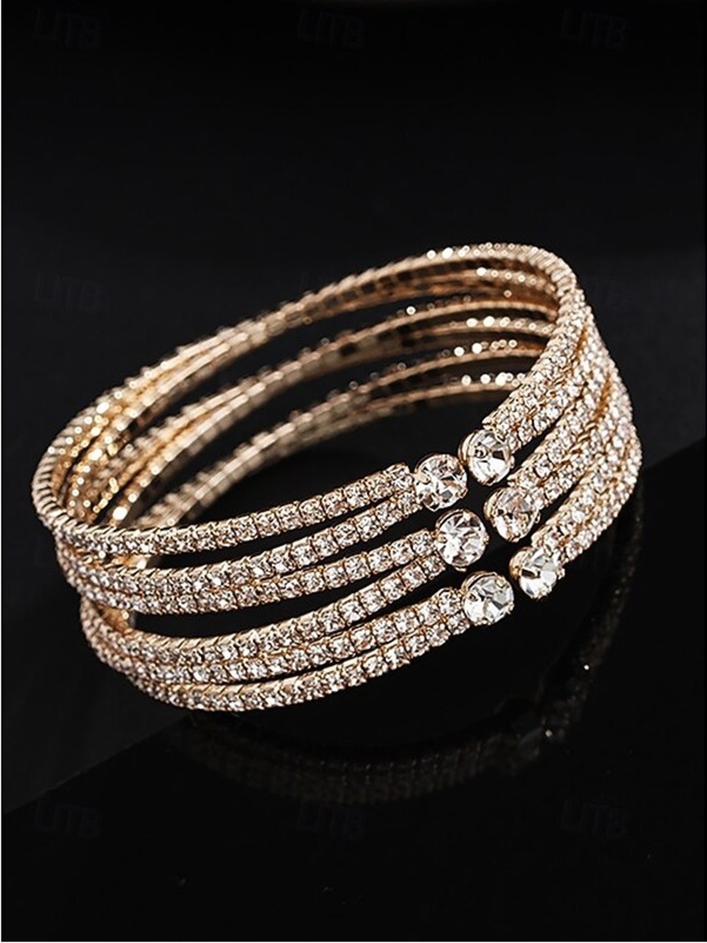 Rose Gold-Tone Multi-Row Rhinestone Cuff Bracelet
